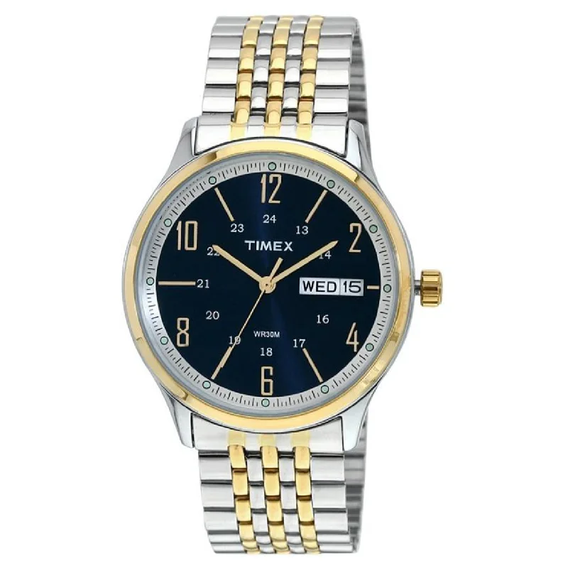 stylish watches for men with unique face designs-Classics Blue Dial Two-Tone Strap