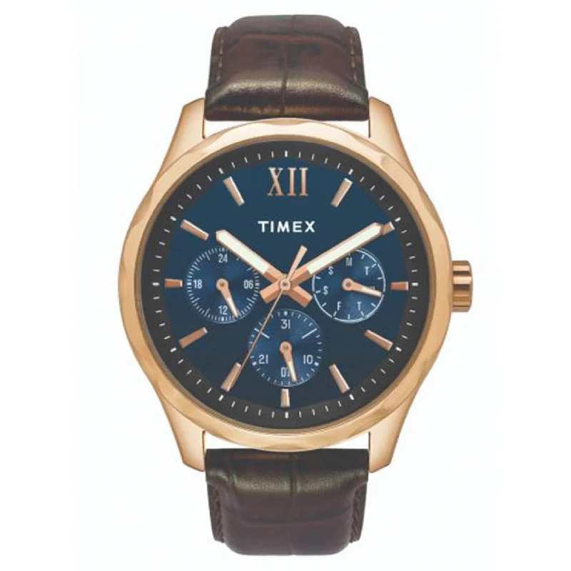 watches for women with customizable straps-Empera Blue Dial Brown Leather Strap