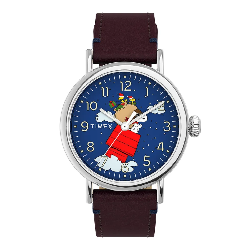 men’s watches with different dial color options-Timex Standard x Peanuts Featuring Snoopy Christmas 3-Hand 40mm Leather Band