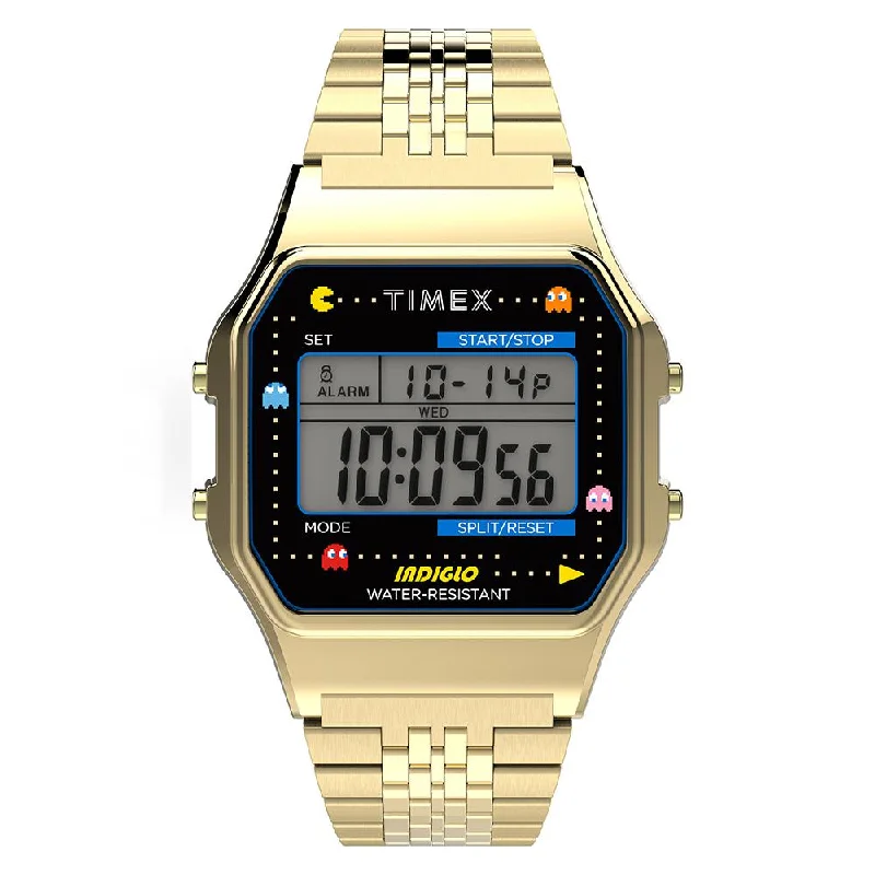 smartwatches with sleep tracking for women-Timex T80 x PAC-MAN™ Digital 34mm Stainless Steel Band