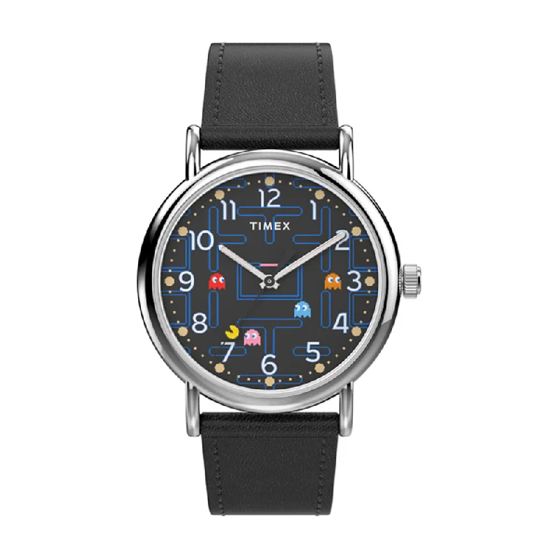 classic dress watches for men-Timex Weekender x PAC-MAN™ 3-Hand 38mm Leather Band