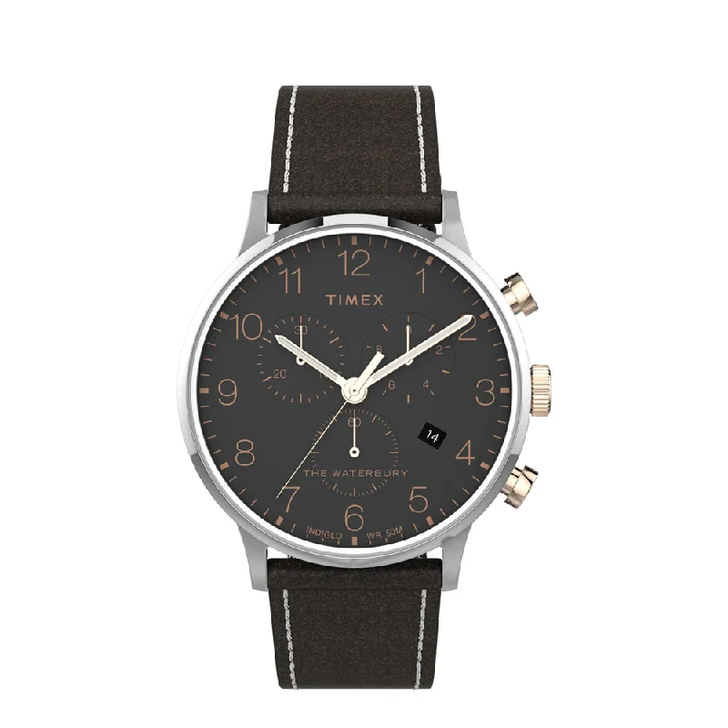 watches for women with crystal-encrusted designs-Waterbury Chronograph 40mm Leather Band