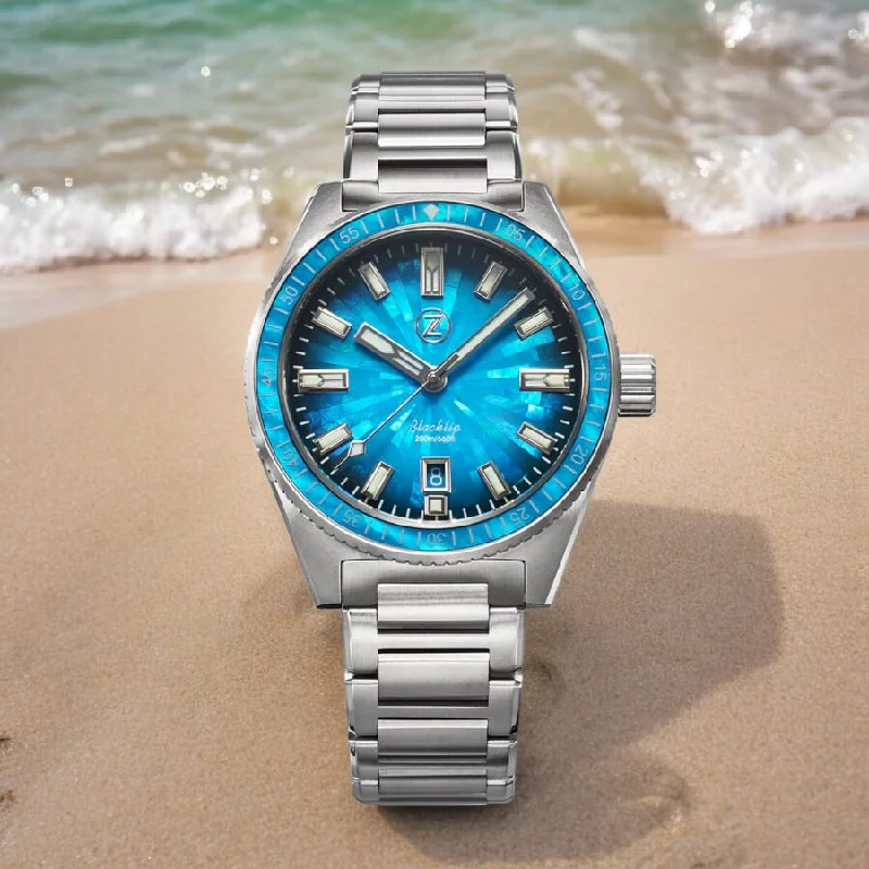 watches with touchscreen for men-Zelos Blacktip Titanium Teal Mother-of-Pearl Limited Edition