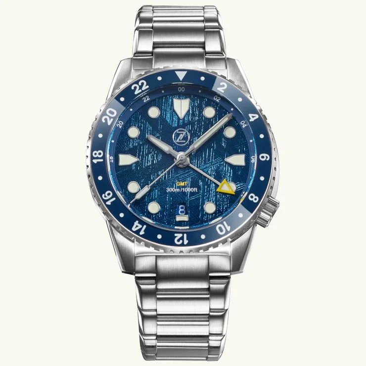 waterproof watches for deep-sea divers-Zelos Mako "True" GMT - Blue Meteorite Limited Edition